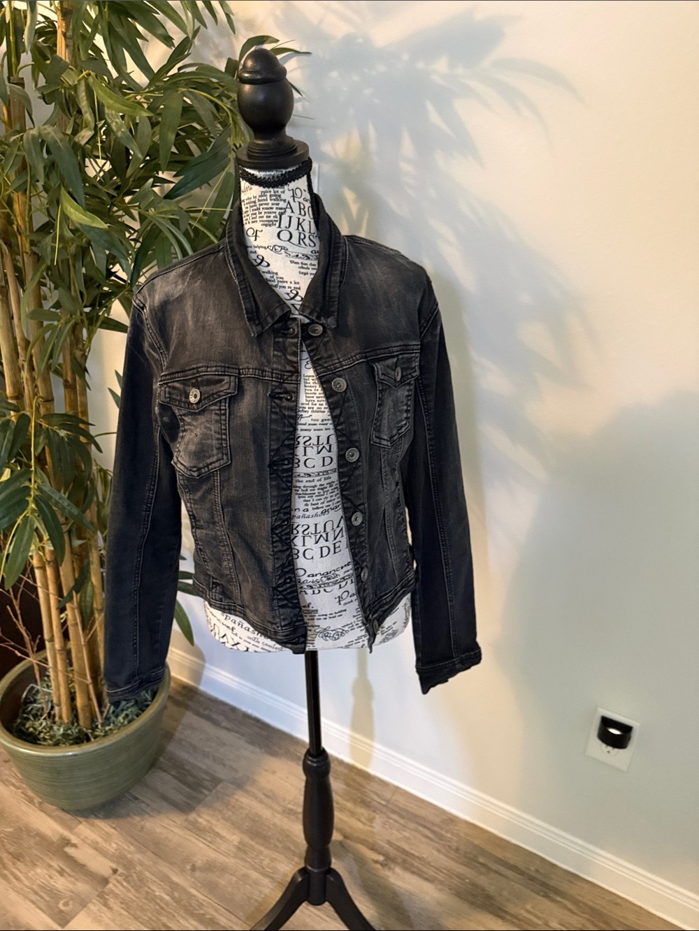 Women's Washed Black Denim Jacket - Classic Casual Jean Coat